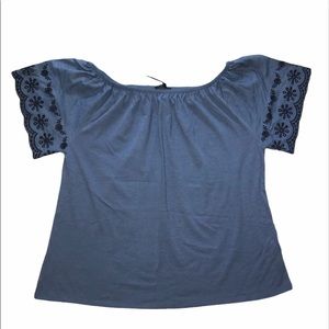 JEANNE PIERRE Blue floral off shoulder blouse XL